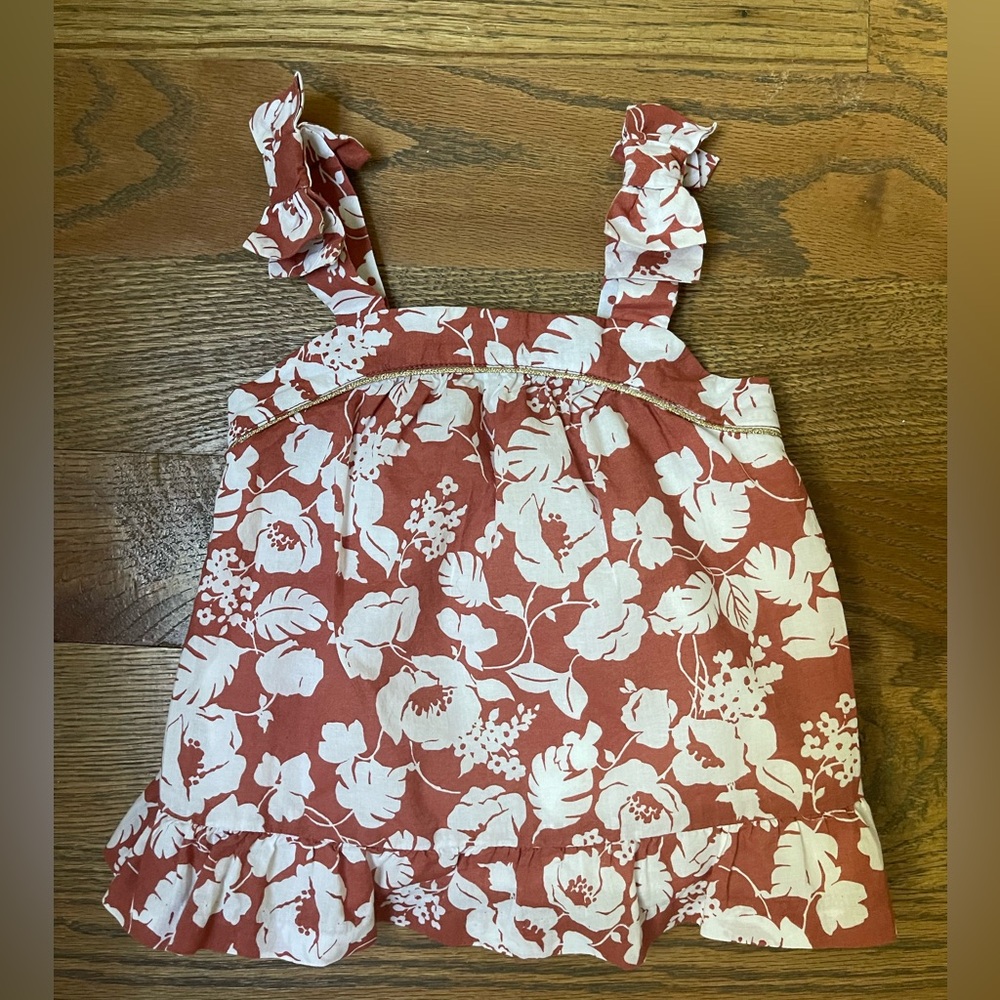Janie and Jack Floral Tank Top - Rust and White
